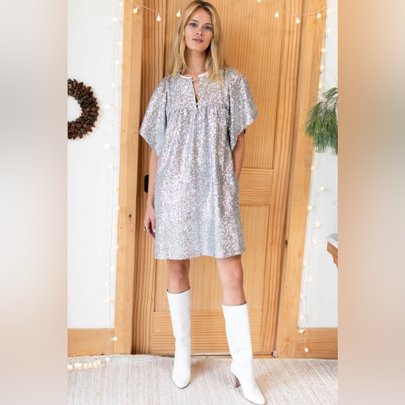 EMERSON FRY MARION SHORT DRESS - SILVER SEQUIN - Picture 2 of 10